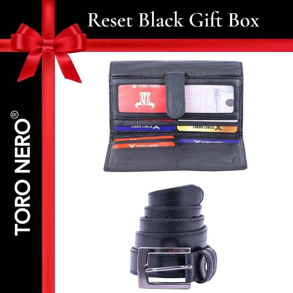 Set cadou portofel+curea din piele pentru femei Reset Black
