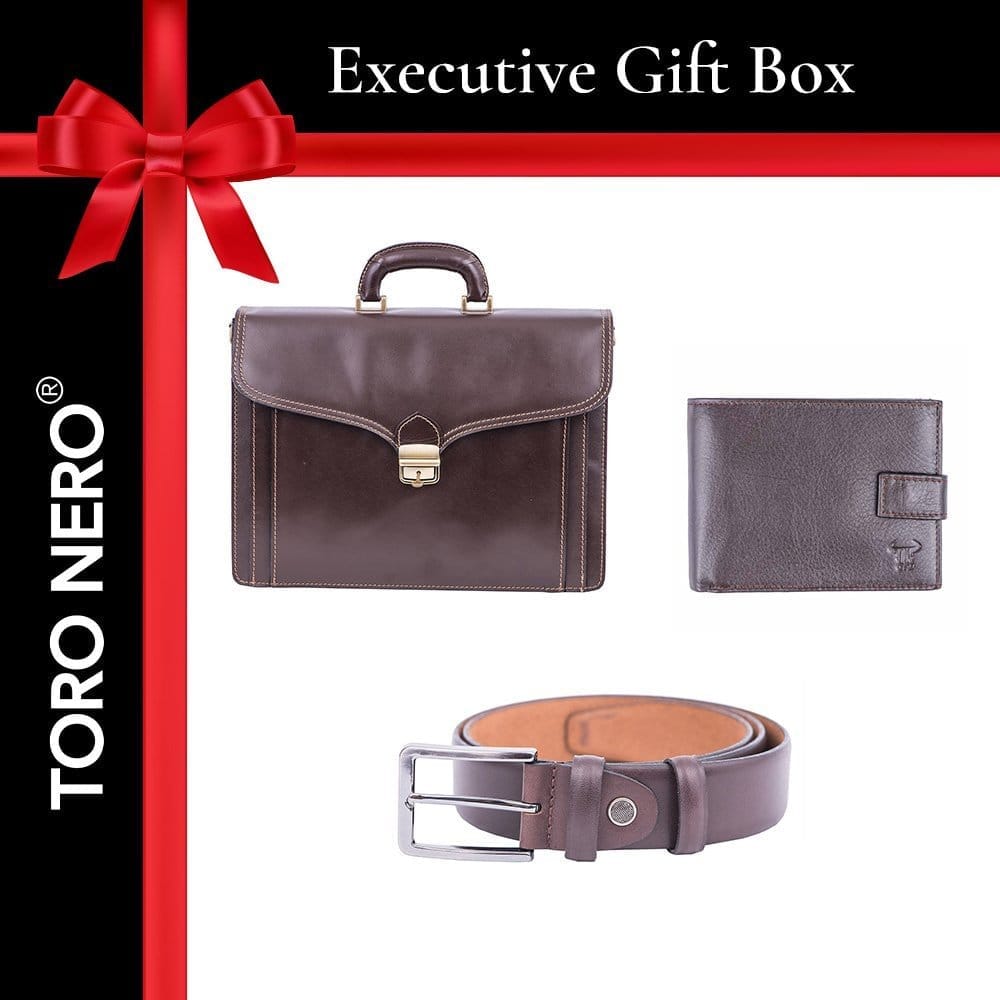 Set cadou portofel+curea+servieta din piele pentru barbati Executive