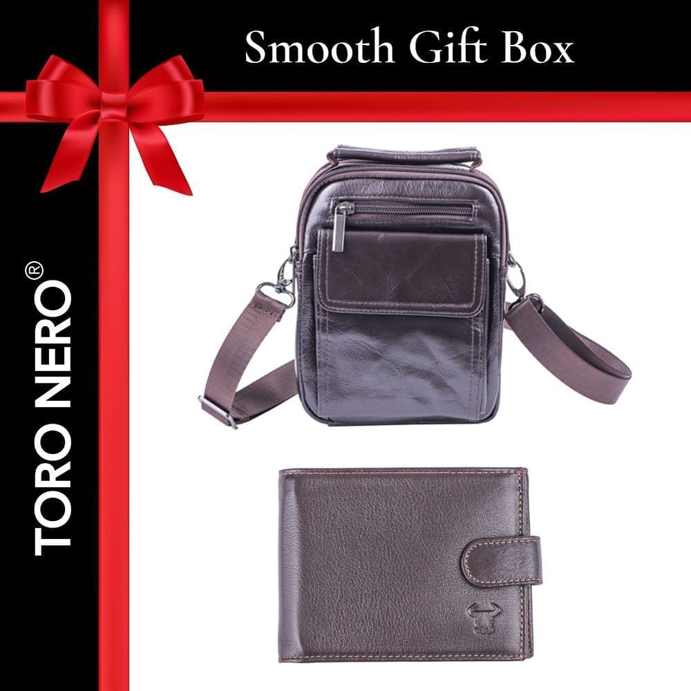 Set cadou portofel+geanta din piele pentru barbati Smooth