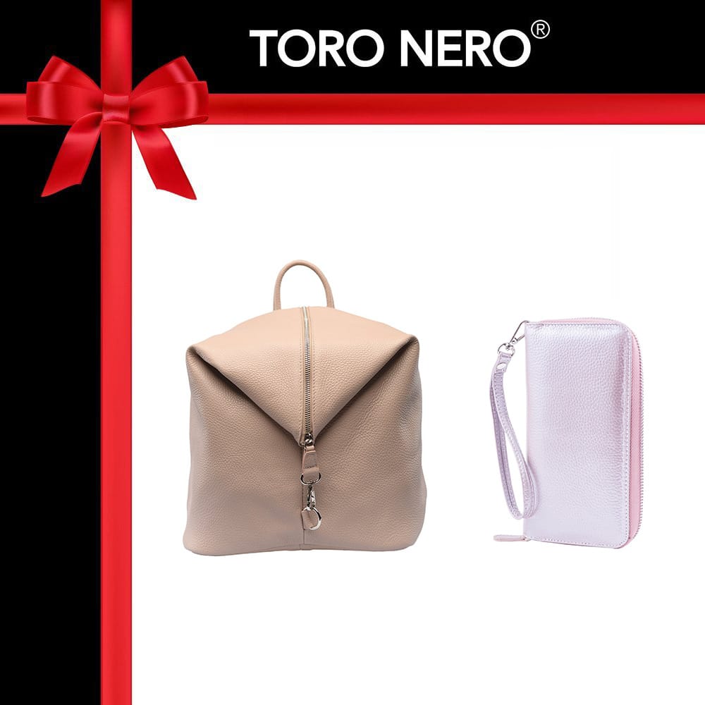 Set cadou portofel+rucsac din piele pentru femei Zip and Glow