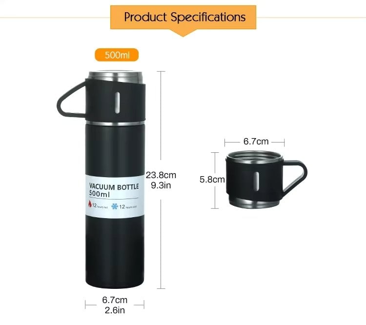 Set Cadou Termos Premium 500 ml + 3 Cani din Inox, TRM011, Albastru - poza 2