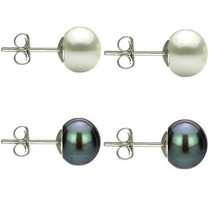 Set Cercei Perle Naturale 7-8 mm - Alb Negru - Argint 925 KASKADDA