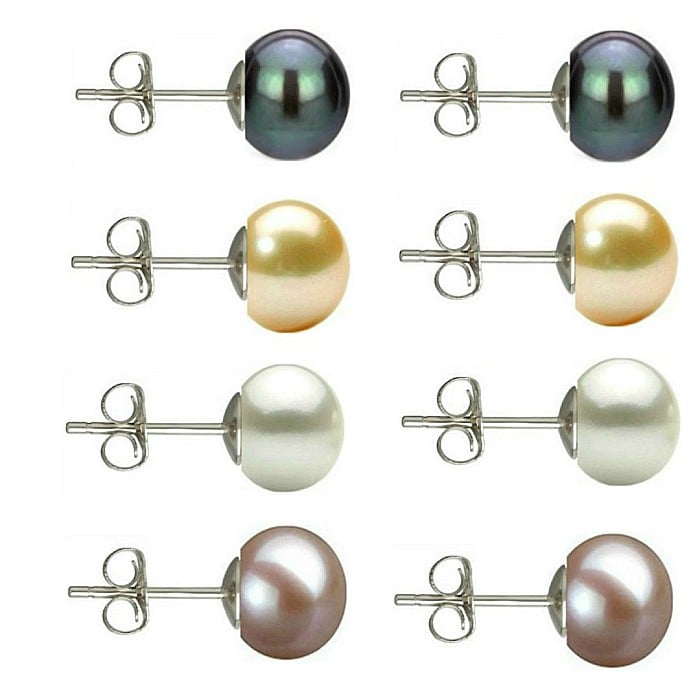 Set Cercei Perle Naturale 7-8 mm - Negru, Crem, Alb, Lavanda - Argint 925 KASKADDA
