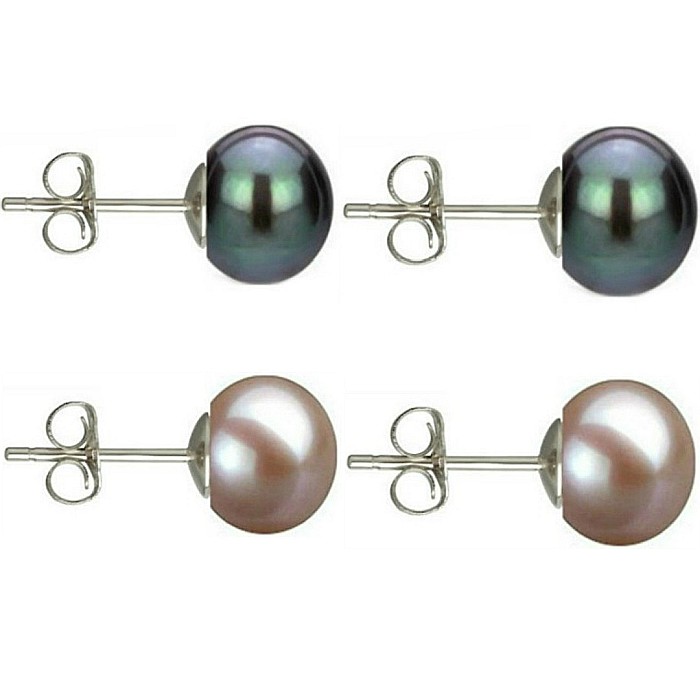 Set Cercei Perle Naturale 7-8 mm - Negru Lavanda - Argint 925 KASKADDA