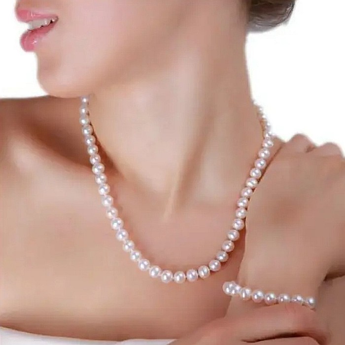 Set Clasic Perle Naturale Albe 6-7 mm - Colier, Bratara si Cercei, Argint 925 KASKADDA