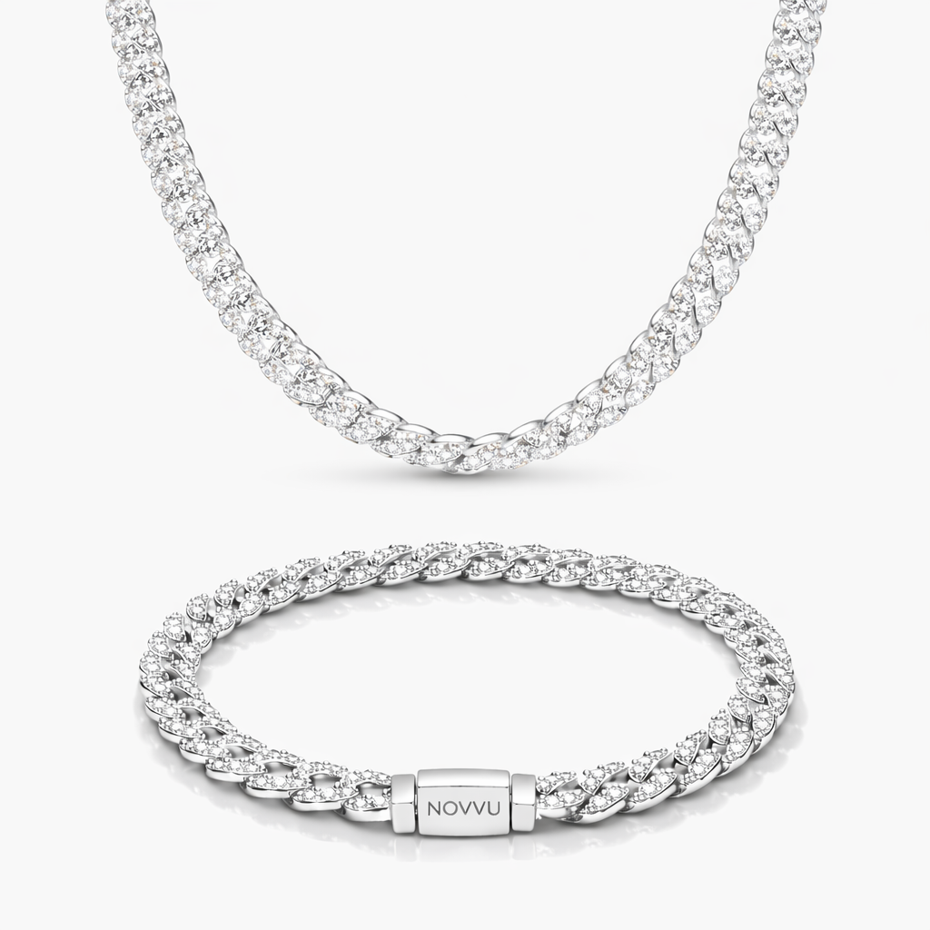 Set Colier+Bratara Cuban Pavé Cu Argint - 16 CM - 40 CM
