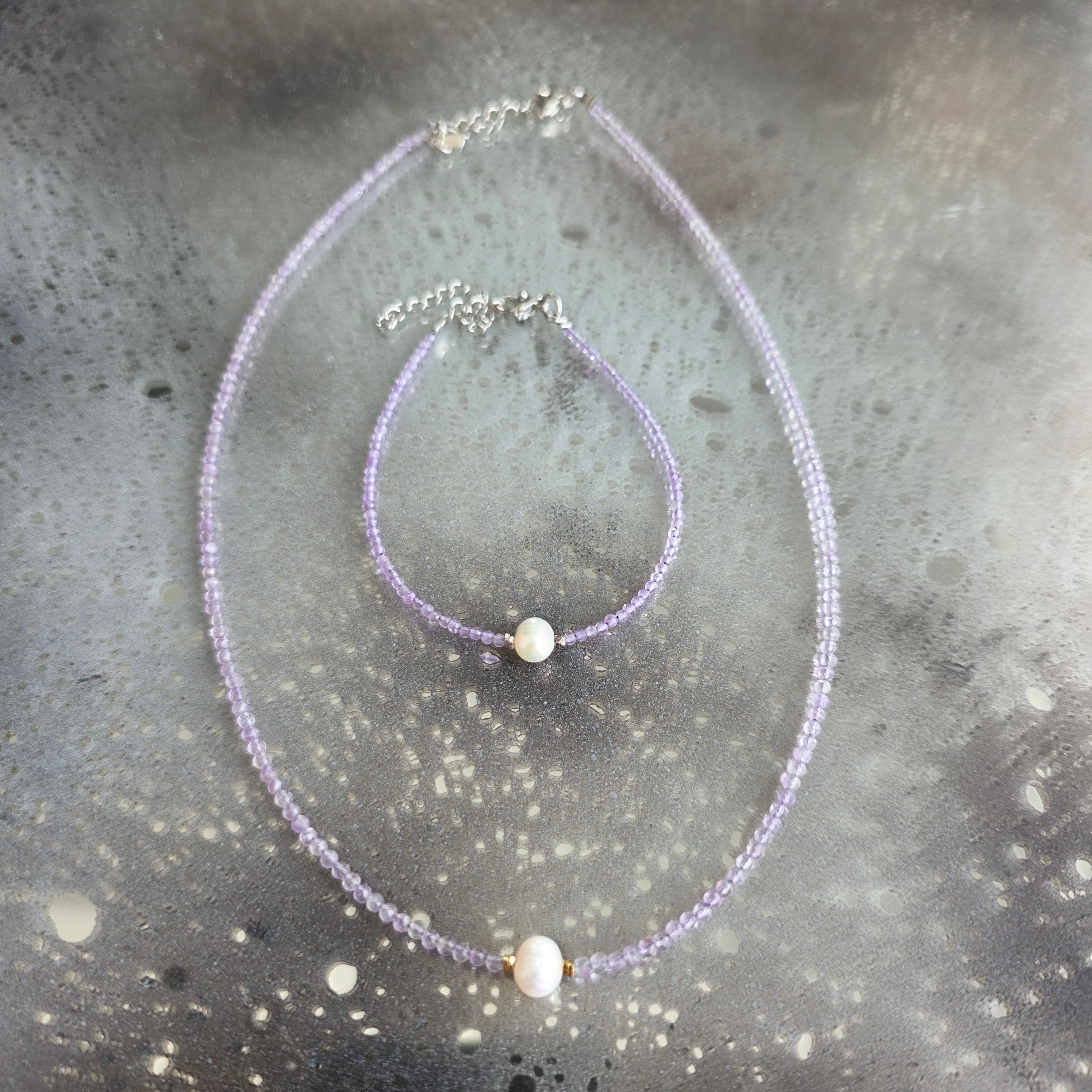 Set colier si bratara ametist Pearl