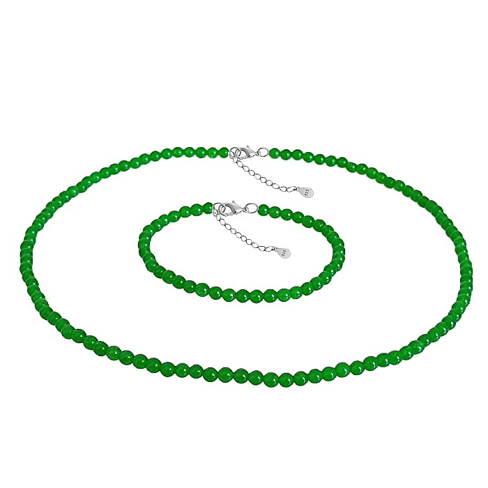Set Colier si Bratara cu Jad Verde Malaezian de 4 mm si Inchizatori din Argint