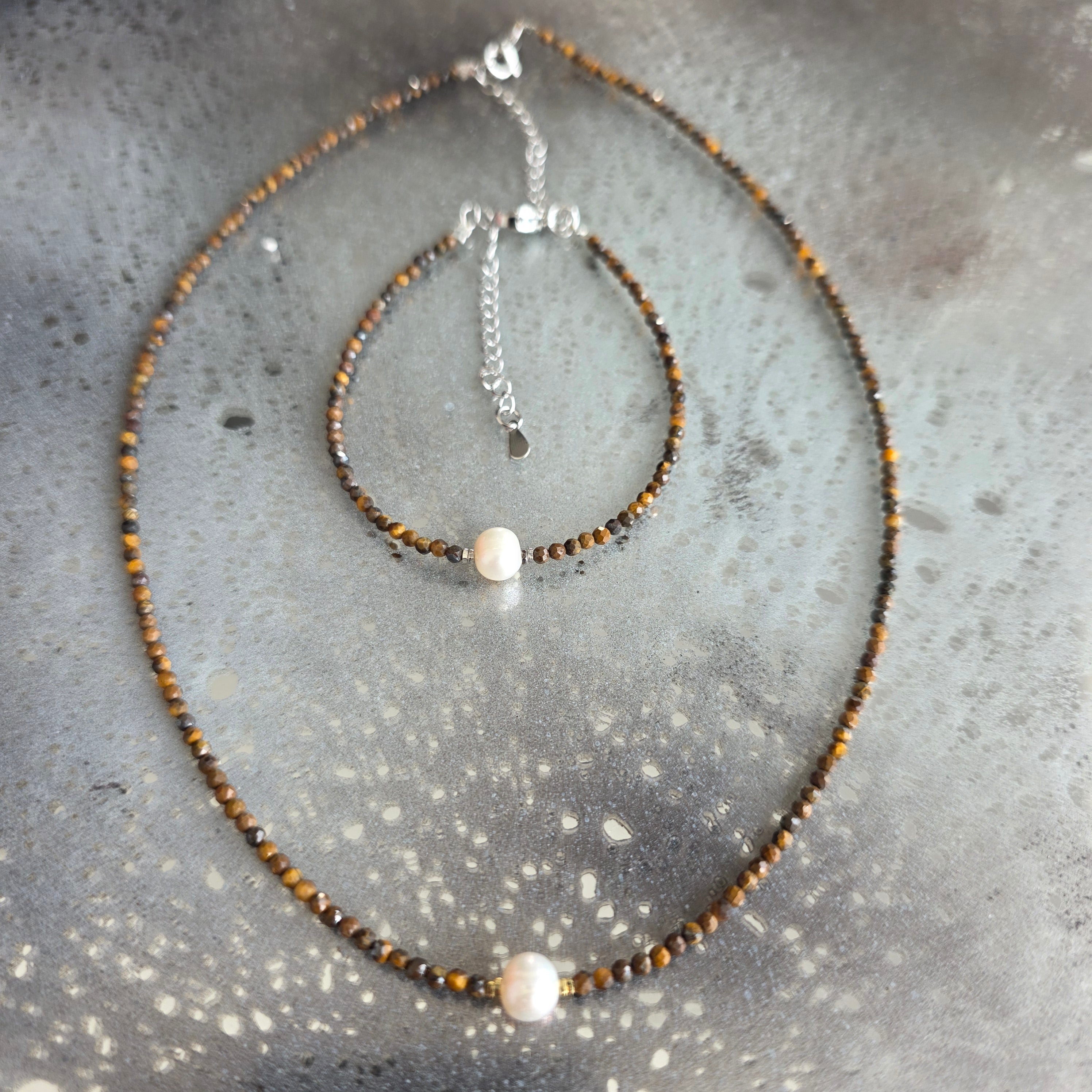 Set colier si bratara ochi de tigru Pearl