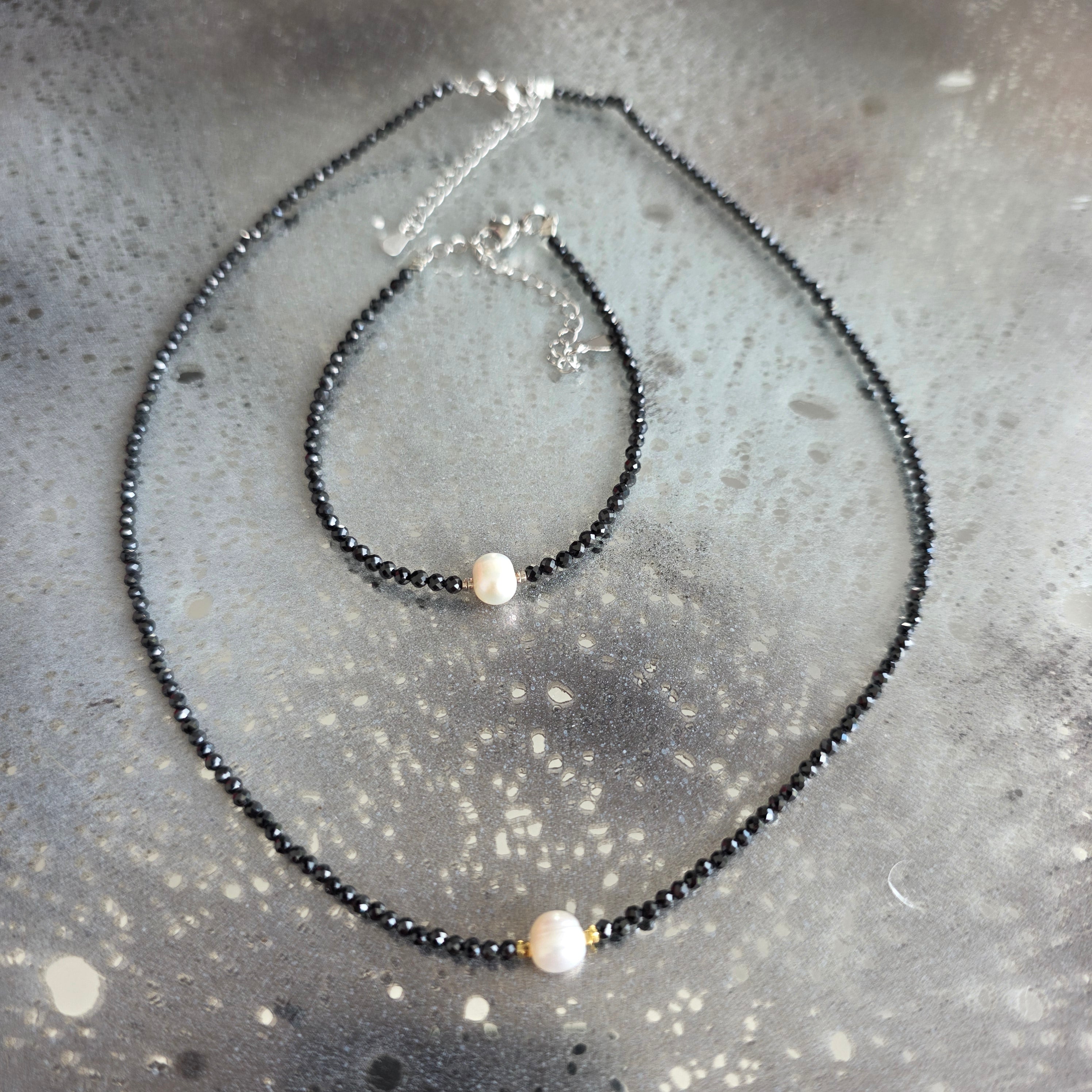 Set colier si bratara turmalina neagra Pearl