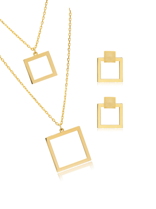 Set Geometric din Argint – Square Code (Cercei + Colier)