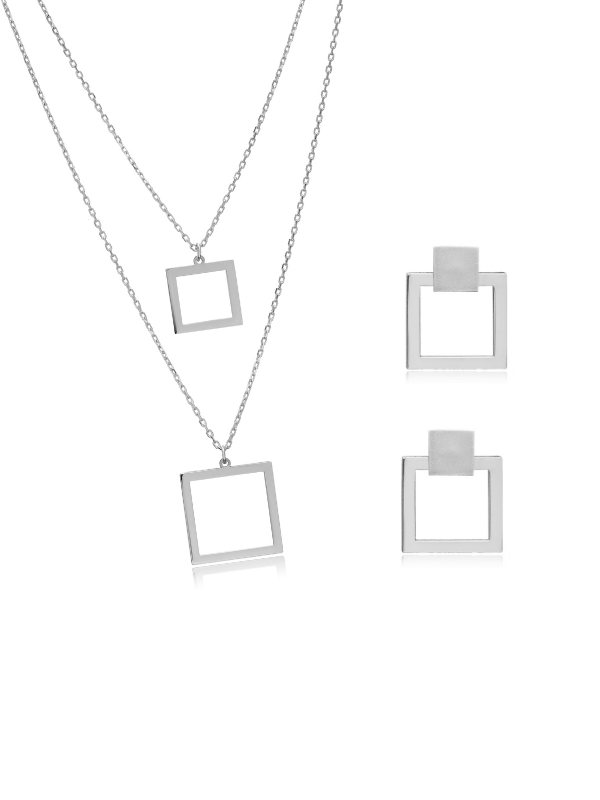 Set Geometric din Argint – Square Code (Cercei + Colier)