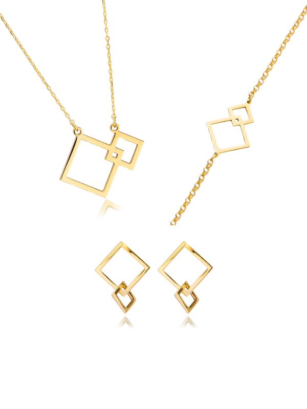 Set Geometric Minimalist – Double Square (Colier + Cercei + Brățară)