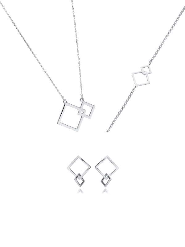 Set Geometric Minimalist – Double Square (Colier + Cercei + Brățară)