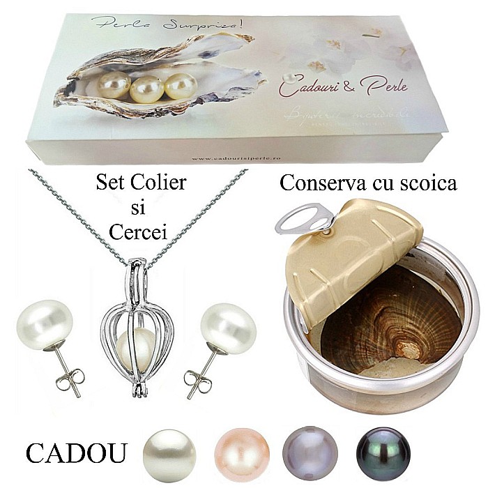 Set Perla Surpriza cu Cercei Bumb Perle Albe