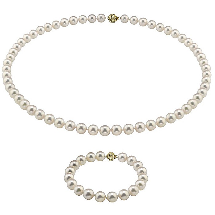Set Perle AAA Rare - Colier si Bratara cu Aur Galben 14K, Perle Akoya Japoneze7-7,5 mm KASKADDA