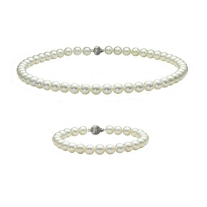 Set Perle Akoya Japoneze 5,5-6 mm - Colier si Bratara cu Inchizatori din Aur Alb 14K KASKADDA