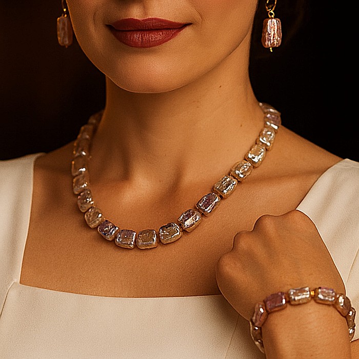 Set Perle Baroque Multicolore - Colier, Bratara si Cercei, Aur Galben 14K KASKADDA