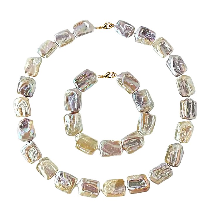 Set Perle Baroque Multicolore - Colier si Bratara, Aur Galben 14K KASKADDA