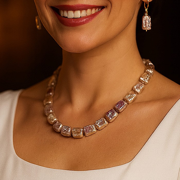 Set Perle Baroque Multicolore - Colier si Cercei, Aur Galben 14K KASKADDA