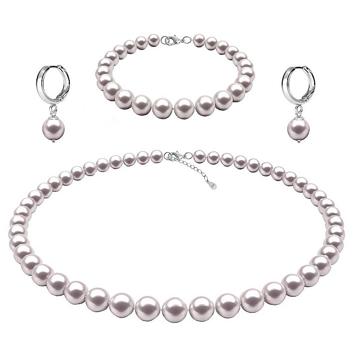 Set Perle - Colier, Bratara si Cercei Tip Creole cu Perle Naturale Albe 6-7 mm, Argint 925 KASKADDA
