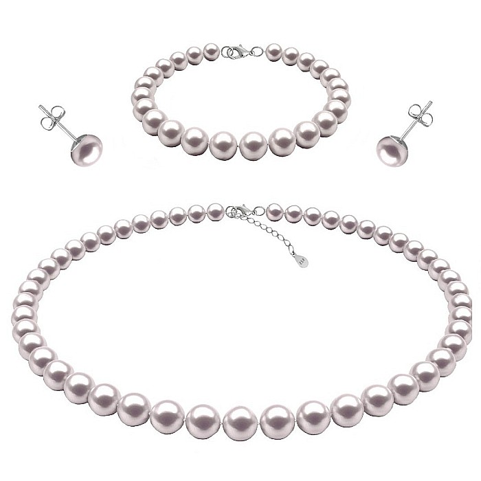 Set Perle - Colier, Bratara si Cercei Tip surub cu Perle Naturale Albe 7-8 mm, Argint 925 KASKADDA
