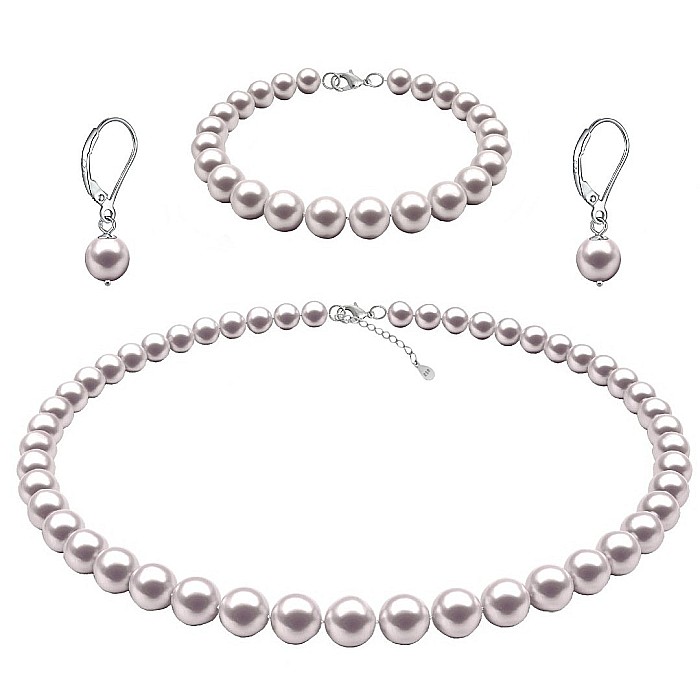 Set Perle - Colier, Bratara si Cercei Tortita Inchisa cu Perle Naturale Albe 6-7 mm, Argint 925 KASKADDA