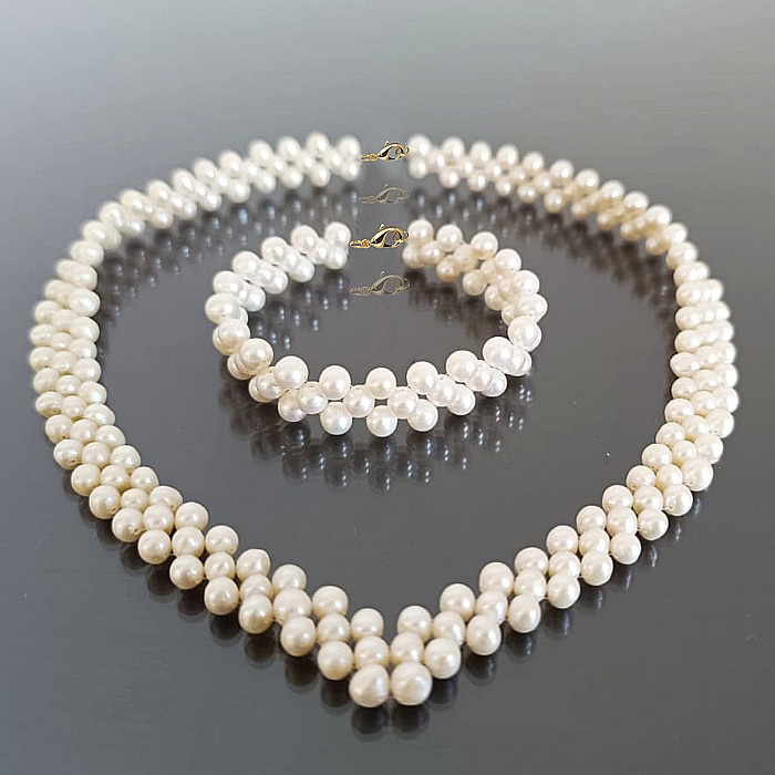 Set Perle Delicate Beauty, AA+ - Colier si Bratara cu Aur 14K, Perle Naturale Albe 5-6 mm KASKADDA