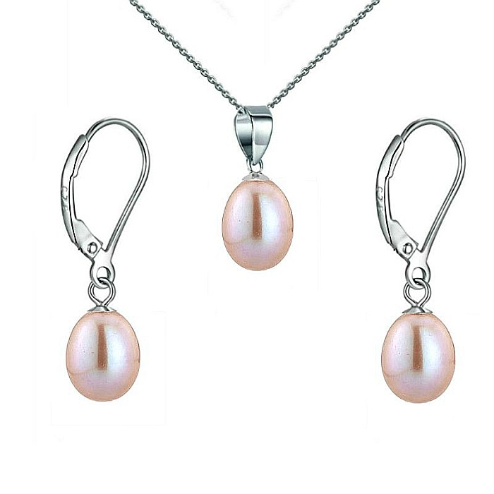 Set Perle Lavanda Lacrima - Colier si Cercei, Argint Rodiat 925, Perle Naturale 5 8 mm KASKADDA