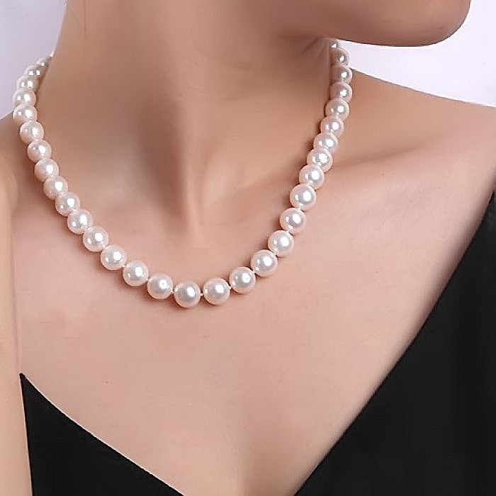 Set Perle Mari - Colier si Cercei Business, Argint 925, Perle Albe Premium 8,5-9,5 mm KASKADDA