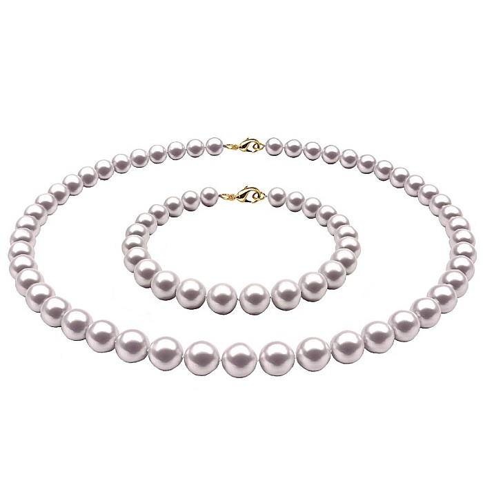 Set Perle Naturale Albe 6-7 mm - Colier si Bratara, Aur Galben 14K KASKADDA