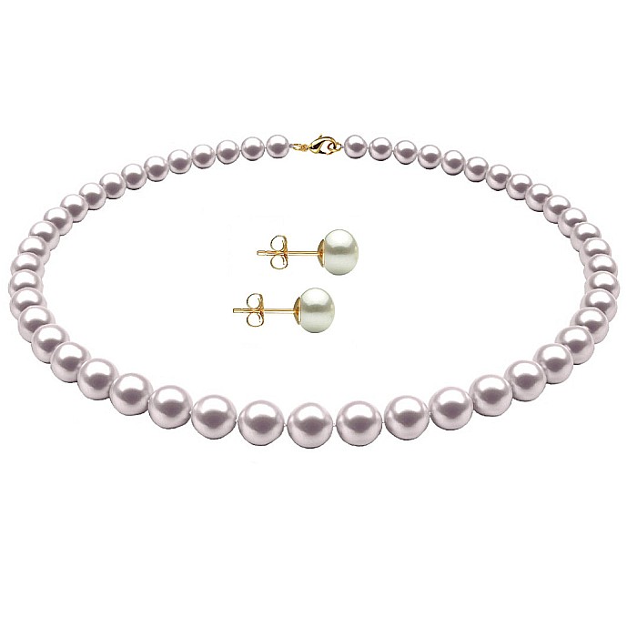 Set Perle Naturale Albe, 6-7 mm - Colier si Cercei, Aur Galben 14K KASKADDA