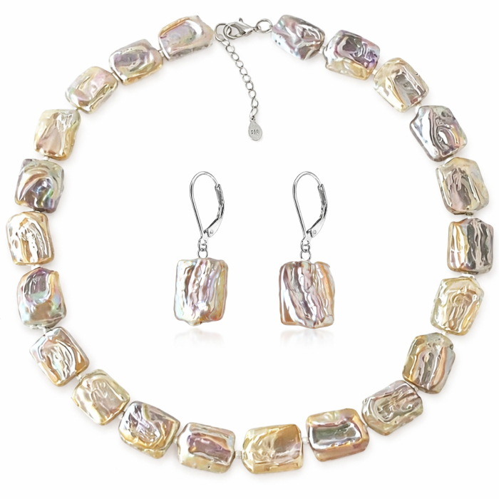 Set Perle Naturale Baroque Multicolore, Colier si Cercei , Argint 925 KASKADDA