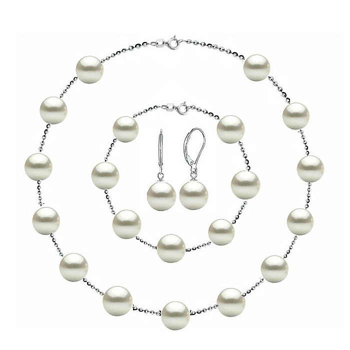 Set Perle Office - Colier, Bratara si Cercei, Argint 925, Perle Albe Premium 7-8 mm KASKADDA