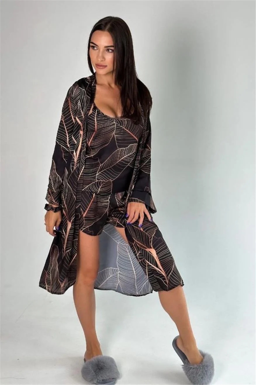 Set pijama dama din doua piese, cu bretele si pantaloni scurti – 2300744, Negru - poza 3