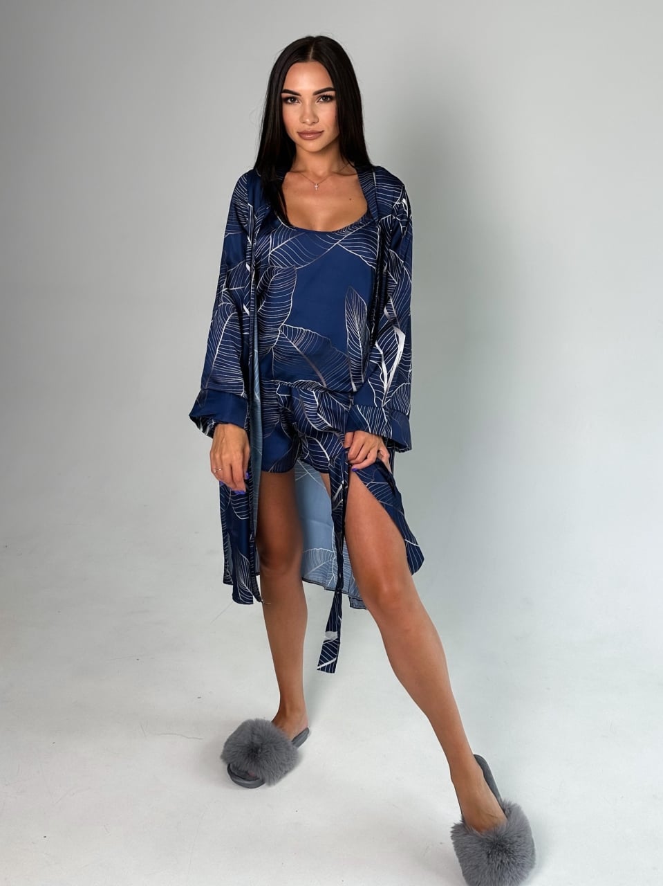 Set pijama dama din doua piese, cu bretele si pantaloni scurti – 2300746, Albastru - poza 4
