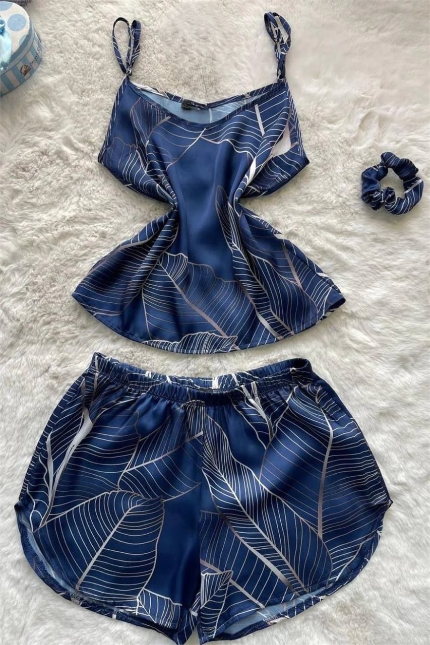 Set pijama dama din doua piese, cu bretele si pantaloni scurti – 2300746, Albastru - poza 5