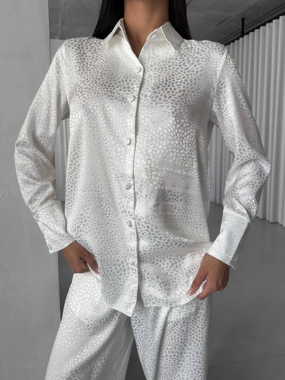 Set pijama dama din doua piese, cu nasturi – 2301433, Alb - poza 5