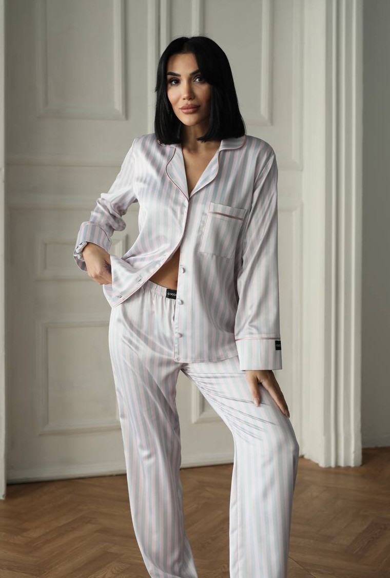 Set pijama dama din doua piese, cu nasturi – 2401656, Gri deschis - poza 5