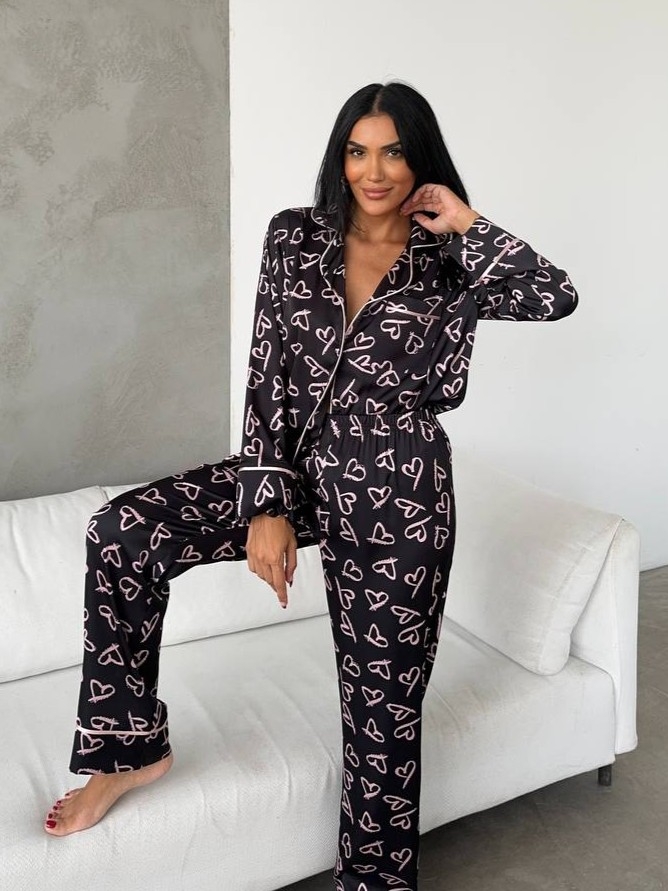 Set pijama dama din doua piese, cu nasturi – 2401677, Negru - poza 2