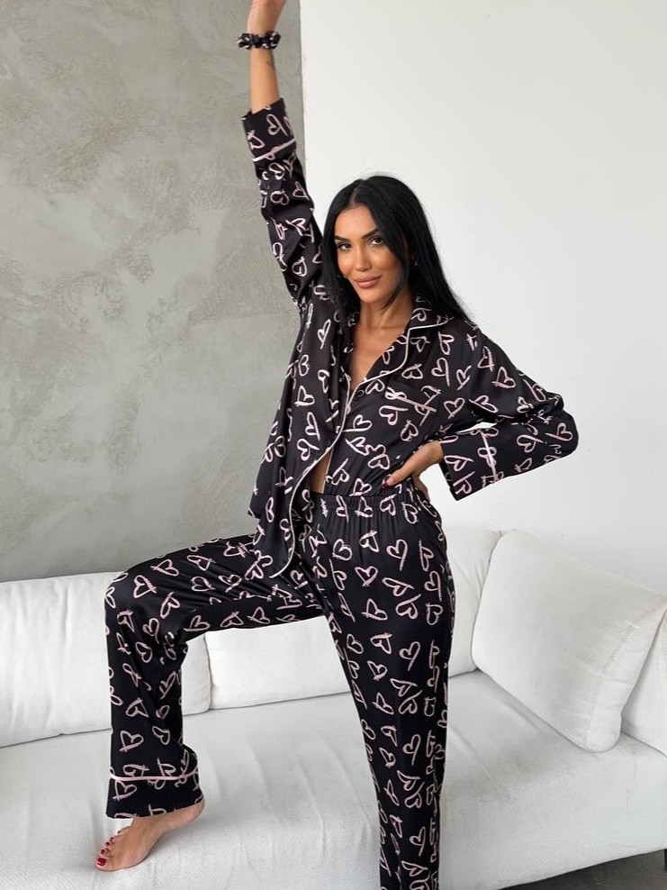 Set pijama dama din doua piese, cu nasturi – 2401677, Negru - poza 4
