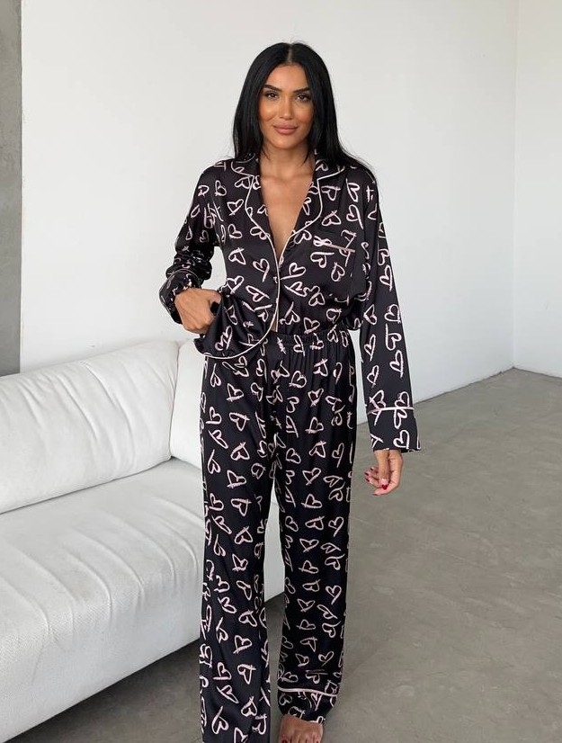 Set pijama dama din doua piese, cu nasturi – 2401677, Negru - poza 5