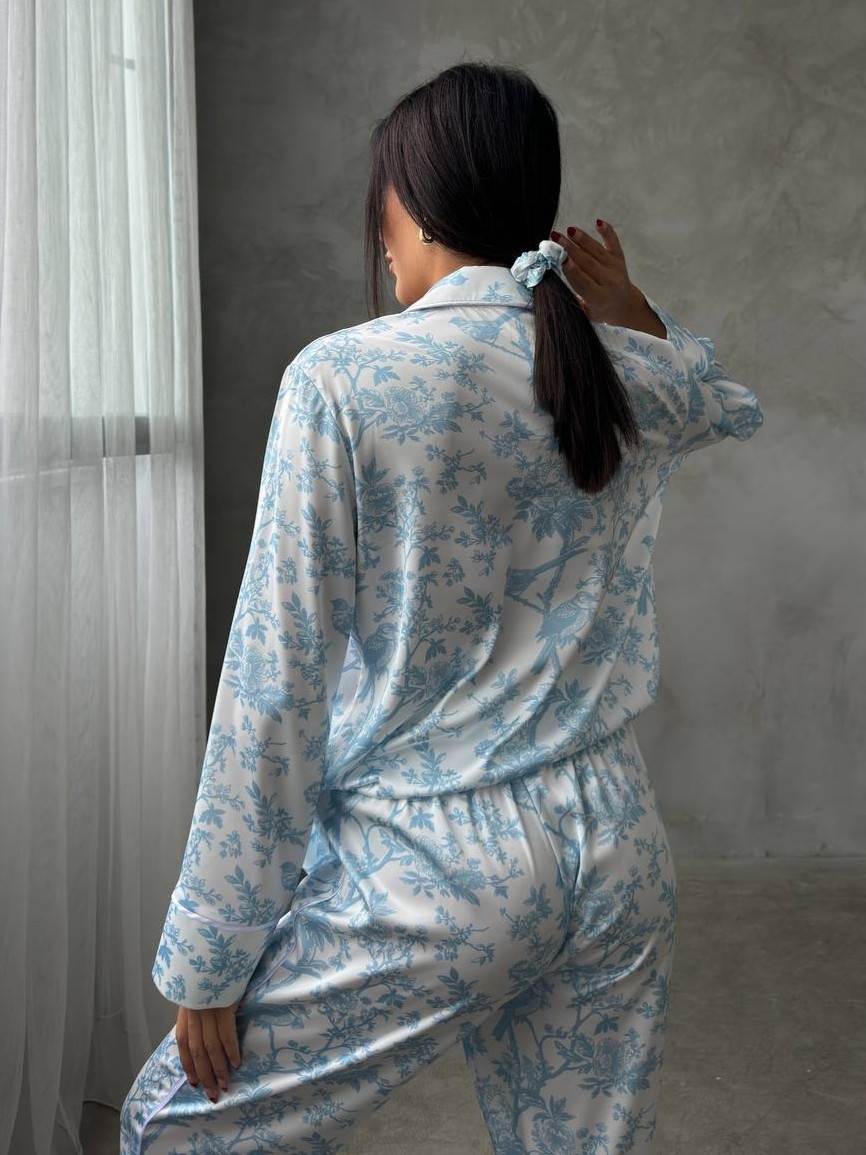 Set pijama dama din doua piese, cu nasturi – 2401692, Print floral albastru - poza 5