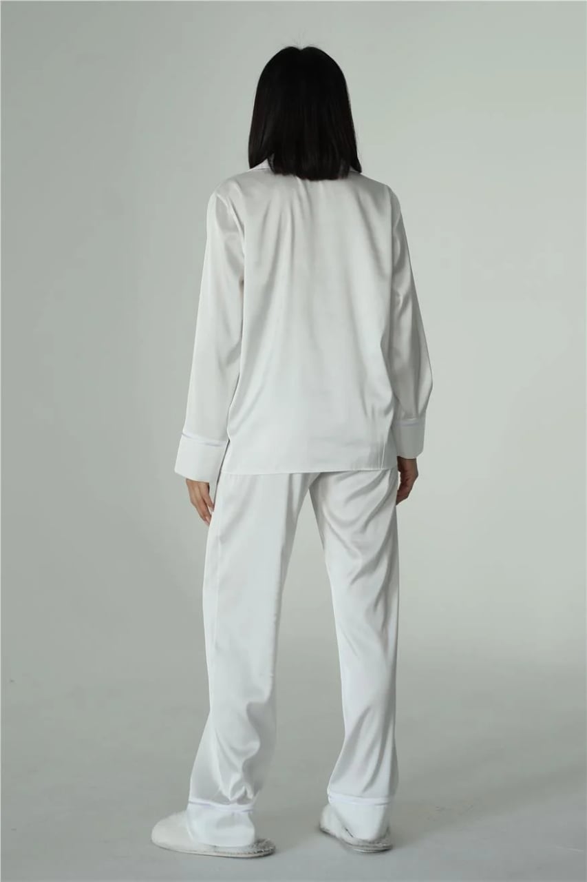 Set pijama dama din doua piese, cu nasturi – 2401699, Alb - poza 2