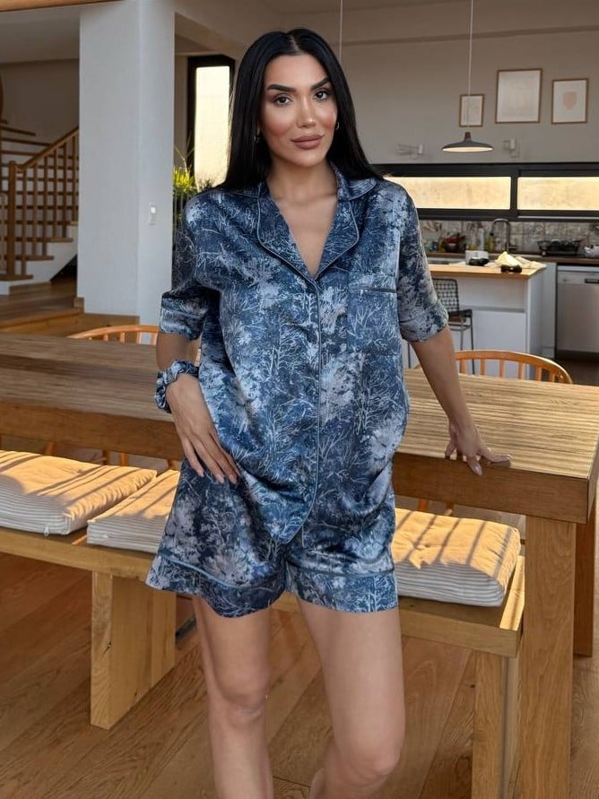 Set pijama dama din doua piese, cu nasturi – 2500086, Blue Marble - poza 1