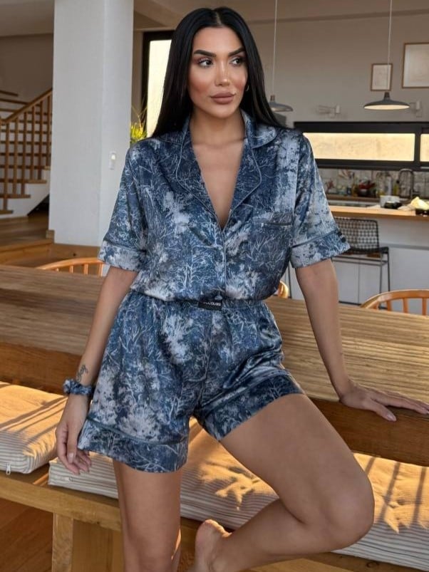 Set pijama dama din doua piese, cu nasturi – 2500086, Blue Marble - poza 3