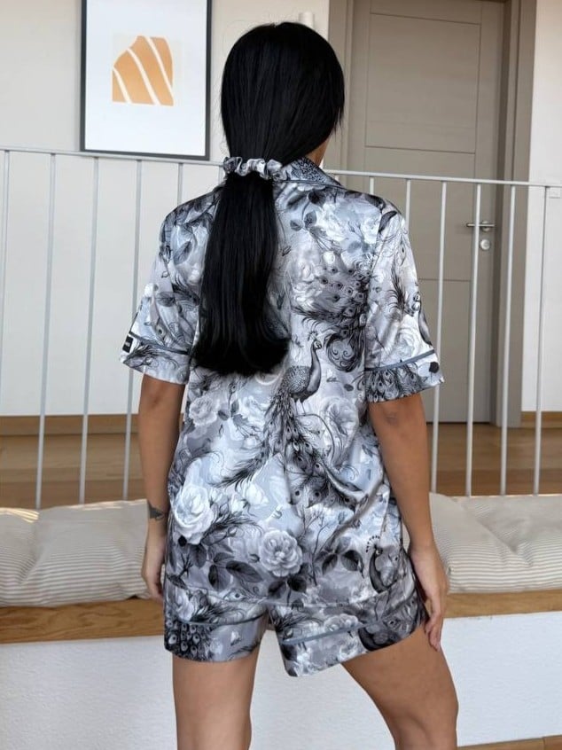 Set pijama dama din doua piese, cu nasturi – 2500088, Grey Floral Luxe - poza 5
