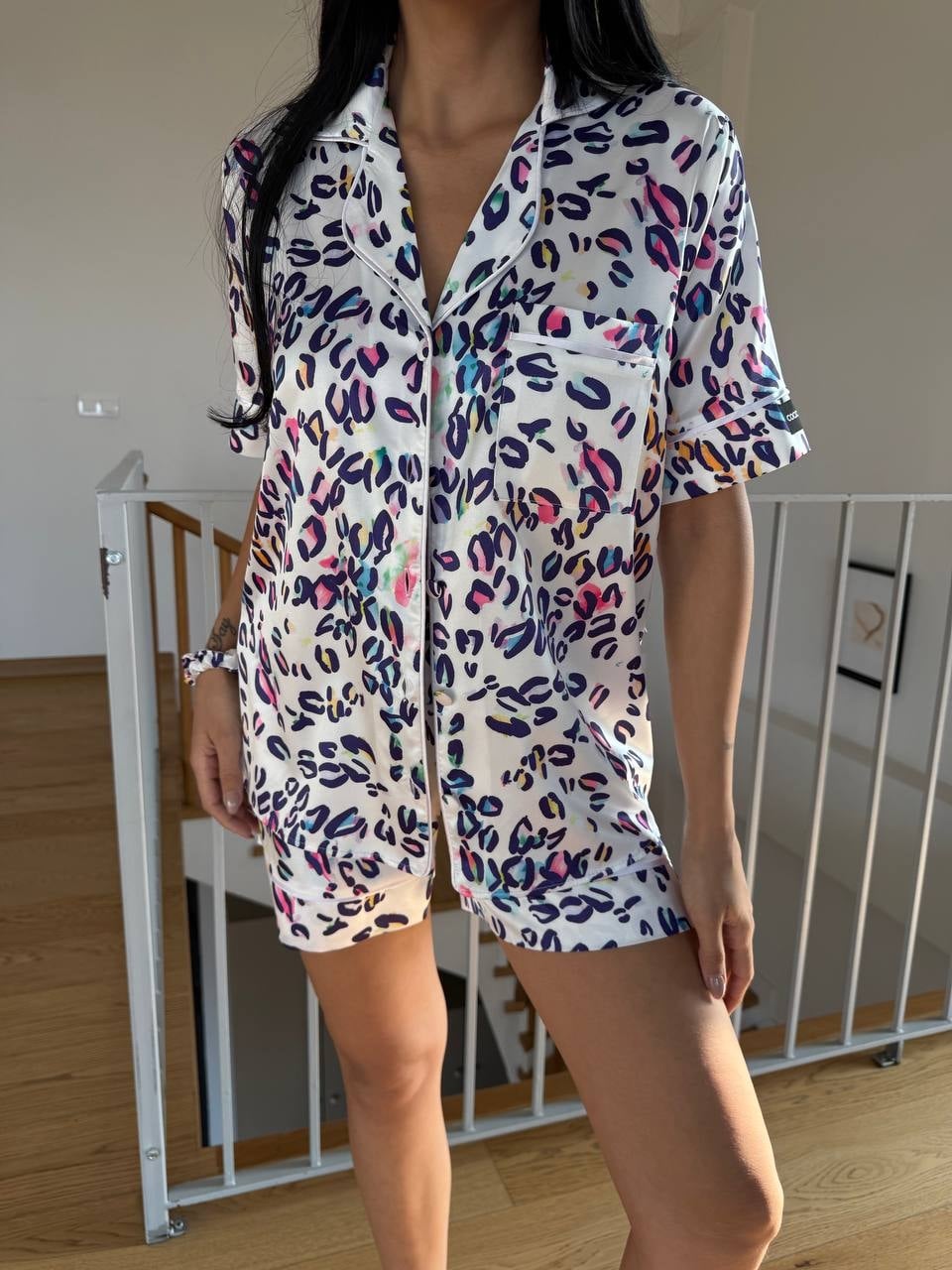 Set pijama dama din doua piese, cu nasturi – 2500089, Rainbow Leopard - poza 1