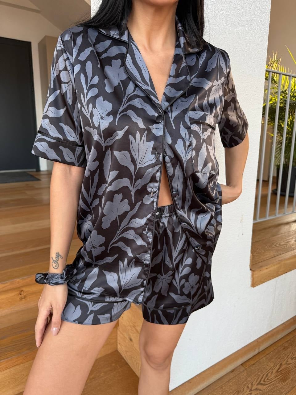Set pijama dama din doua piese, cu nasturi – 2500090, Noir Blossom - poza 1