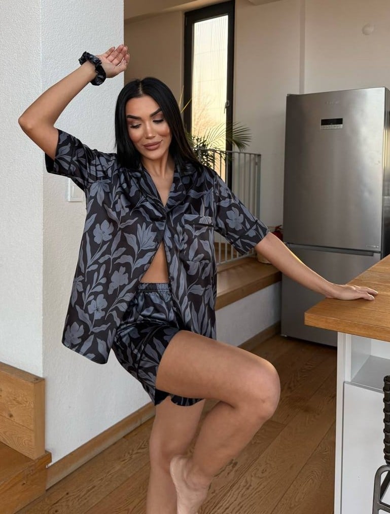 Set pijama dama din doua piese, cu nasturi – 2500090, Noir Blossom - poza 2